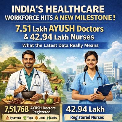 India’s Healthcare Workforce Hits a New Milestone:7.51 Lakh AYUSH Doctors & 42.94 Lakh Nurses