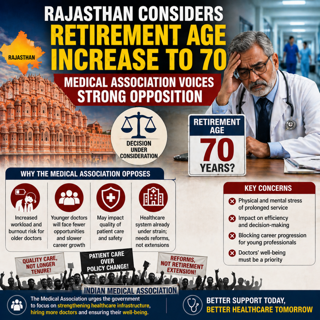 Rajasthan Considers Retirement Age Increase to 70, Medical Association Voices Strong Opposition